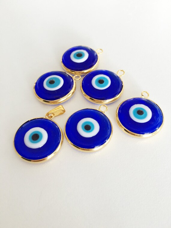 2pcs Gold Plated Evil Eye Pendants 22mm Turkish Handmade Evil Etsy