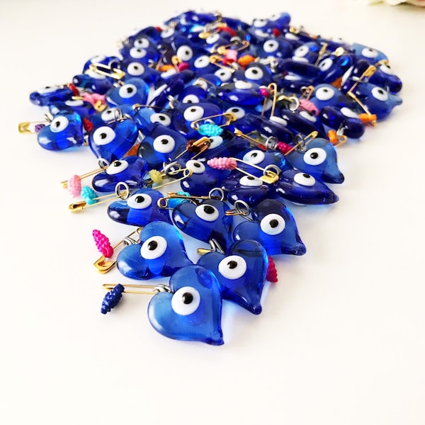 Unique wedding favors 100 pcs, glass evil eye bead, greek wedding favors, evil eye safety pins, baby shower favors, turkish evil eye bead