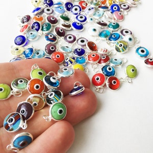 Gold Evil eye charm, 25 pcs, Evil eye beads for connectors, evil eye connectors, evil eye pendant, glass evil eye charm, diy jewelry supply image 3