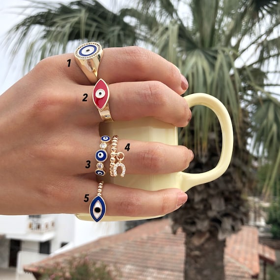 Adjustable Gold Rings Evil Eye Ring Ring Set Lucky Charm Ring