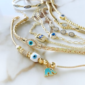 Gold Evil Eye Bracelet, Chain Bracelet, Cuff Bracelet, Evil Eye Jewelry, 14K Gold Bracelet, Adjustable Bracelet, Evil Eye Talisman, Greek imagen 4