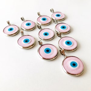 Evil eye bead, pink evil eye bead, murano bead, glass evil eye bead, pink evil eye pendant, gold silver charm, evil eye necklace charm image 9