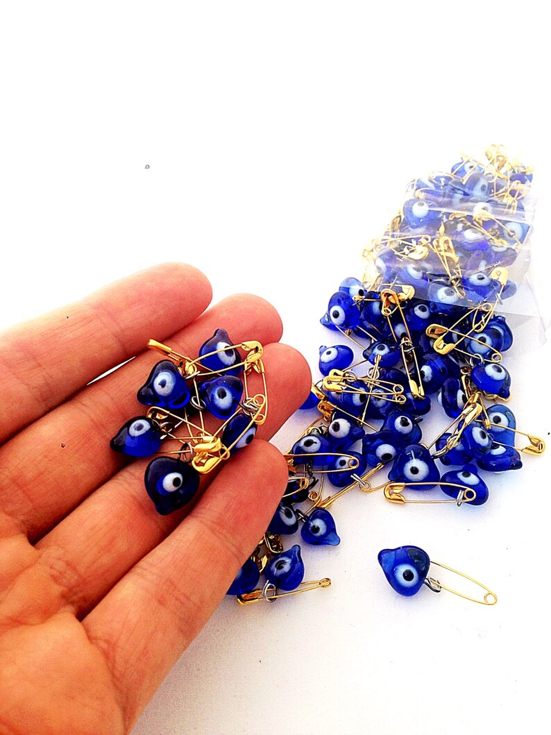 10 Pcs Glass Evil Eye Beads Tiny Evil Eye Safety Pins Etsy