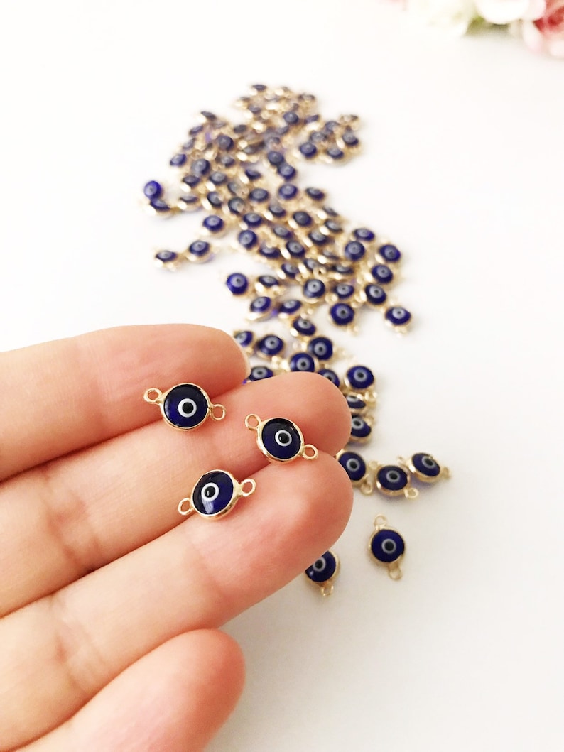Mini Glass Evil Eye Beads, Blue Evil Eye Charm, Connectors for Unique Jewelry Making, Glass Beads for Bracelets and Necklaces, Good Luck bild 6