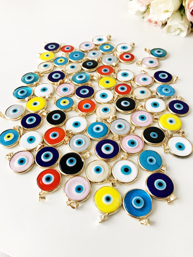 evil eye bead, bulk, murano glass beads, evil eye pendant, evil eye charm, gold evil eye charm, 24K gold frame, malocchio, gold pendant image 2