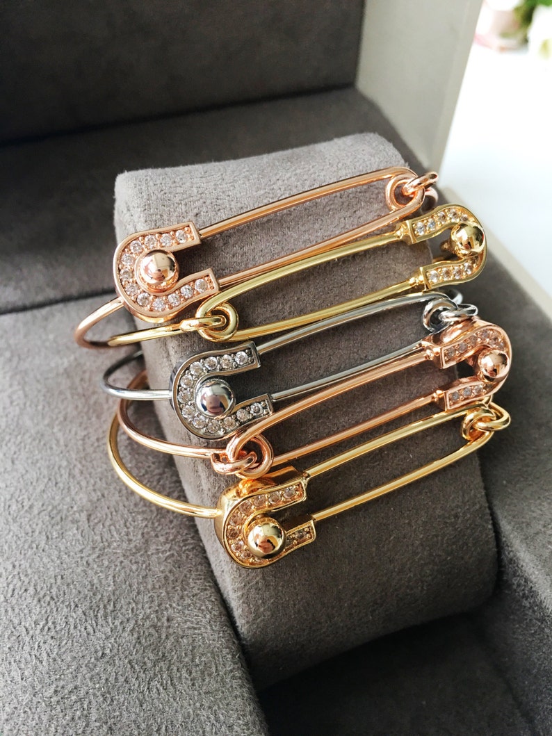 Gold safety pin bracelet silver safety pin bracelet bangle bracelet safety pin safety pin bangle bracelet rose gold safety pin jewelry