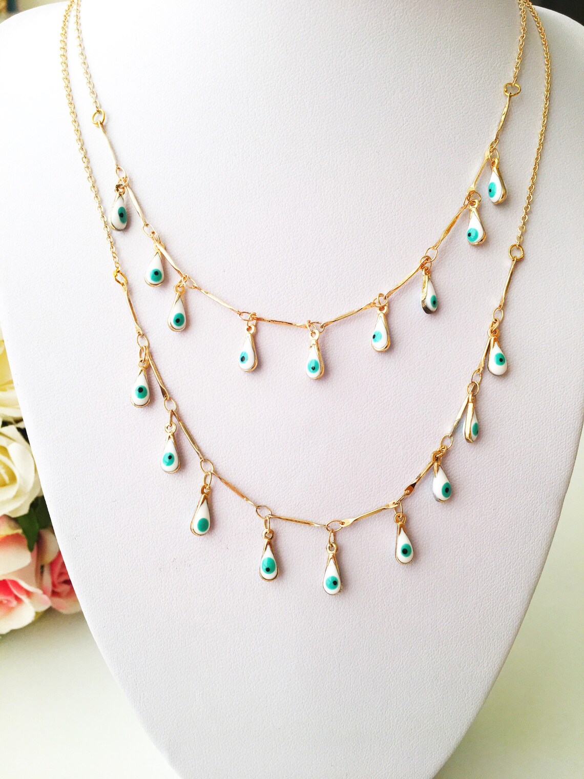 Evil Eye Drop Necklace Teardrop Necklace Evil Eye Bead Etsy