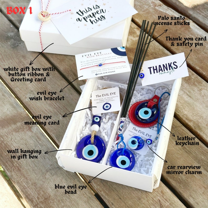Christmas Gift Box Evil Eye, Greek Evil Eye Bead Jewelry, Gift Basket for Men Women, Self Care Package, House Protection, Spiritual Gift Box BOX 1
