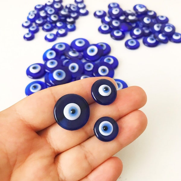 20 Evil eye cabochons, blur evil eye glass cabs, blue eye cabochons, evil eye cab, flat back cabs, jewelry cabochon, tiny evil eye, diy