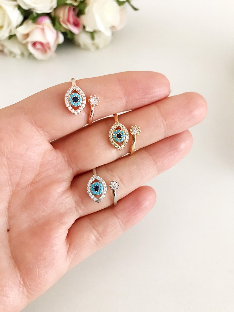 Evil Eye Ring Zircon Evil Eye Charm Ring Rose Gold Silver | Etsy