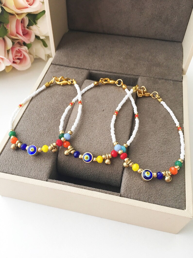 Evil Eye Bracelet White Seed Beads Bracelet Evil Eye Charm Etsy