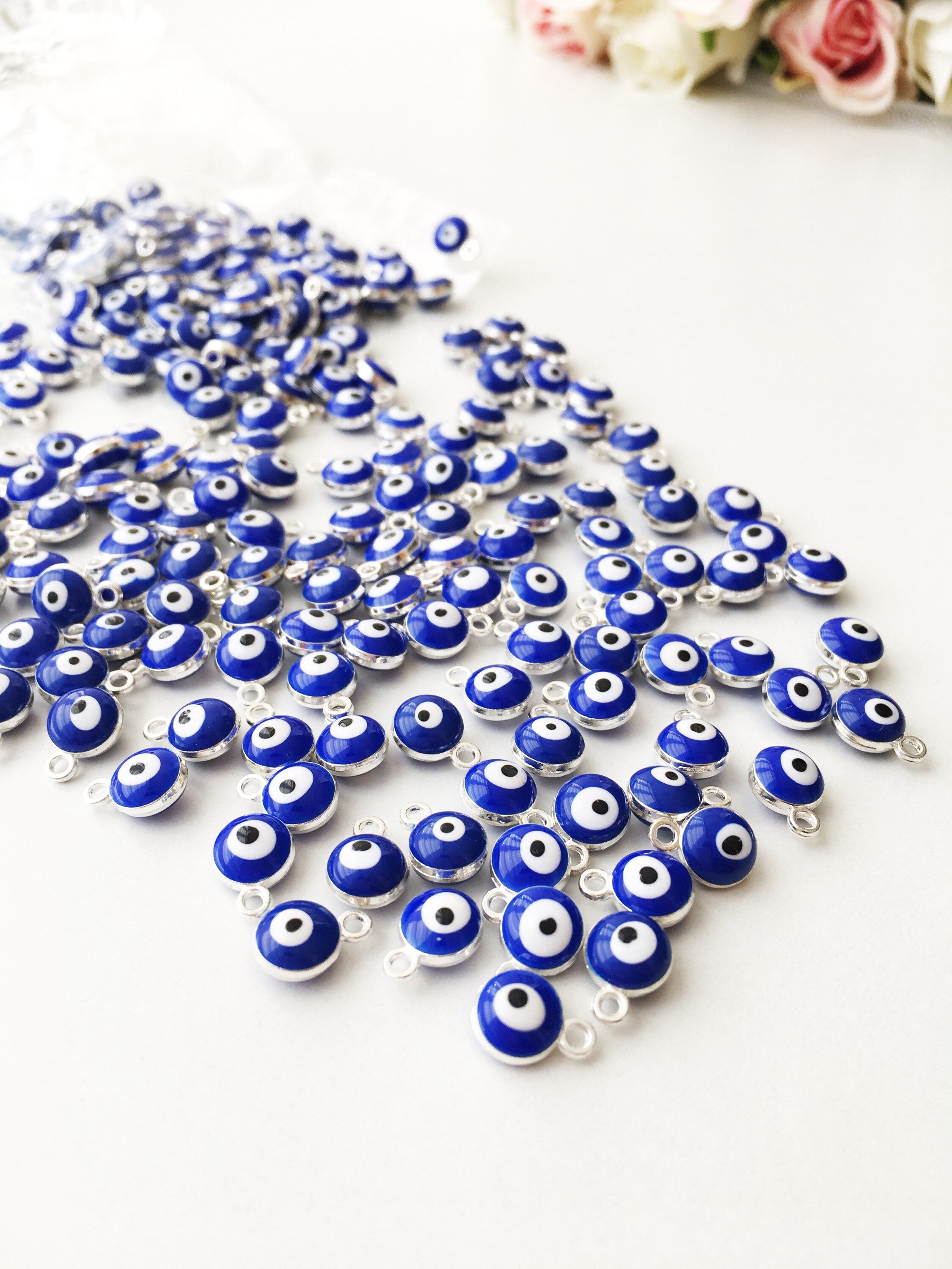 Blue Evil Eye Charm 10 Pcs, Silver Evil Eye Charm, Evil Eye