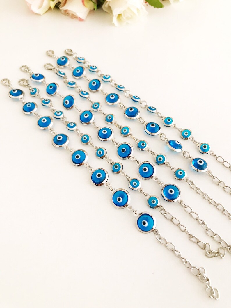 Evil Eye Bracelet Link Chain Evil Eye Bracelet Blue Evil Eye Etsy