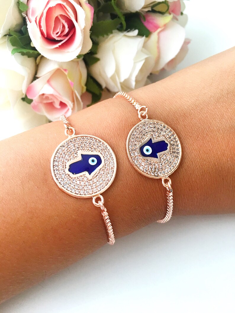 Evil Eye Bracelet Hamsa Bracelet Hamsa Disc Bracelet Etsy