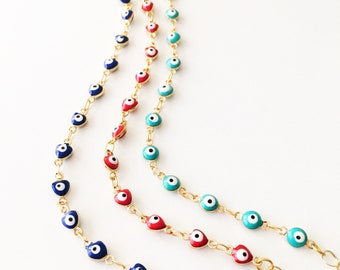 Evil eye beacelet, evil eye bead, link chain bracelet, tiny evil eye beads, dainty bracelet, blue evil eye bracelet, evil eye jewelry, gold