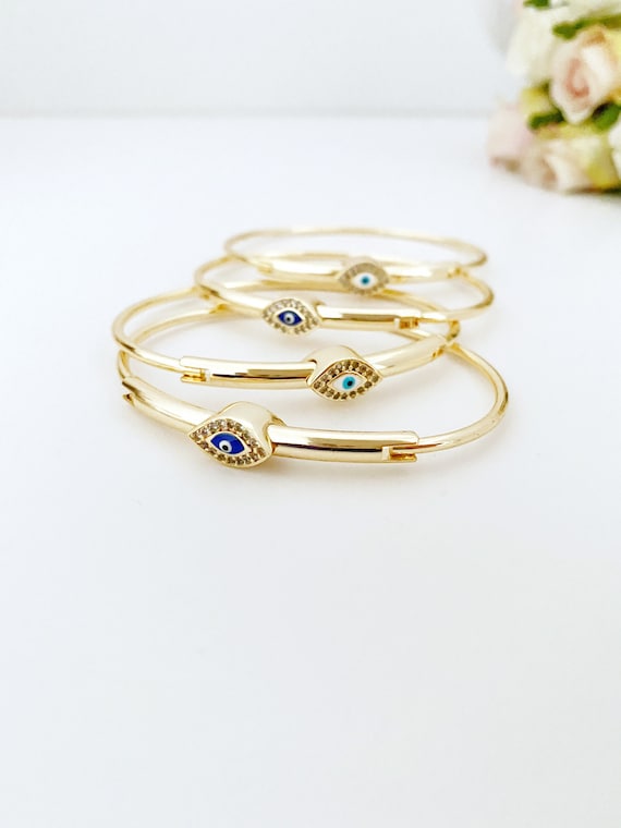 Evil Eye Charm Bangle Bracelet, Gold & Dark Blue, MACKENZIE