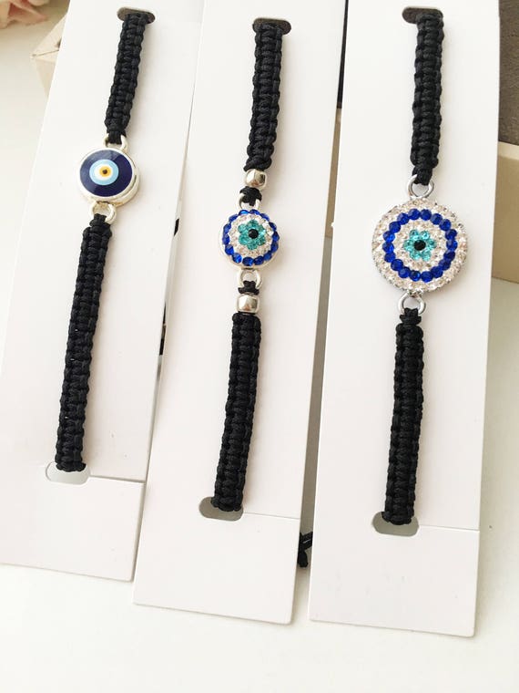 COLORFUL BLING 10ピース イーヴィル・アイ・ストリング・ノット・ブレスレット ビッグ・イーヴィル・アイ・ガラス・ペンダント・ネックレス・ジュエリーセッ Evil Eye Protection Bracelet,Handmade Friendship Bracelet,Luck Bracelet,