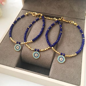 Blue evil eye bracelet, seed beads bracelet, evil eye charm bracelet, zirconia braceler, evil eye beads, evil eye jewelry, miyuki beads
