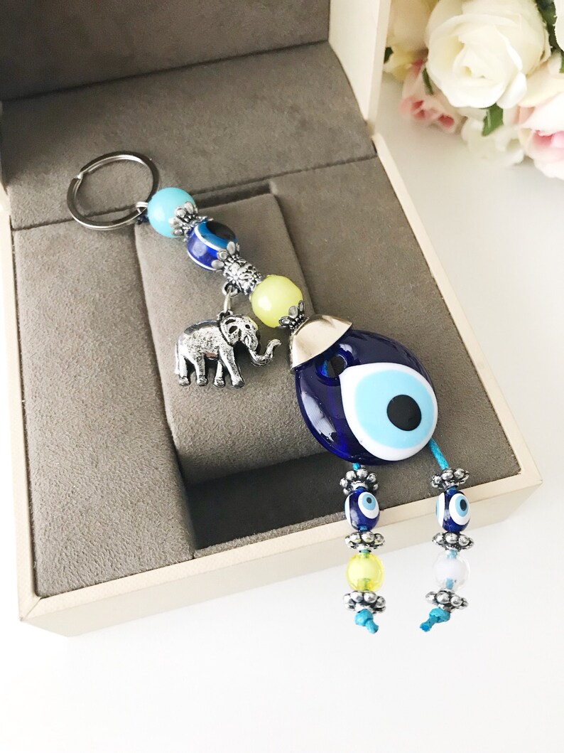 Elephant Keychain Evil Eye Keychain Elephant Keyrings Yoga Etsy
