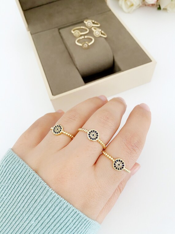 Gold Evil Eye Ring Dainty Ring Everyday Ring Adjustable Ring
