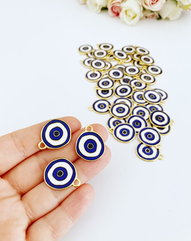 Blue Evil Eye Charm Gold Plated Evil Eye Bead Brass Evil Eye Etsy