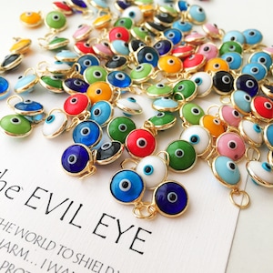 Gold Evil eye charm, 25 pcs, Evil eye beads for connectors, evil eye connectors, evil eye pendant, glass evil eye charm, diy jewelry supply image 1