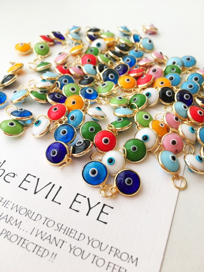 Gold Evil eye charm, 25 pcs, Evil eye beads for connectors, evil eye connectors, evil eye pendant, glass evil eye charm, diy jewelry supply image 1