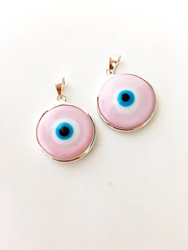 2pcs silver plated evil eye pendants baby blue baby pink evil Etsy