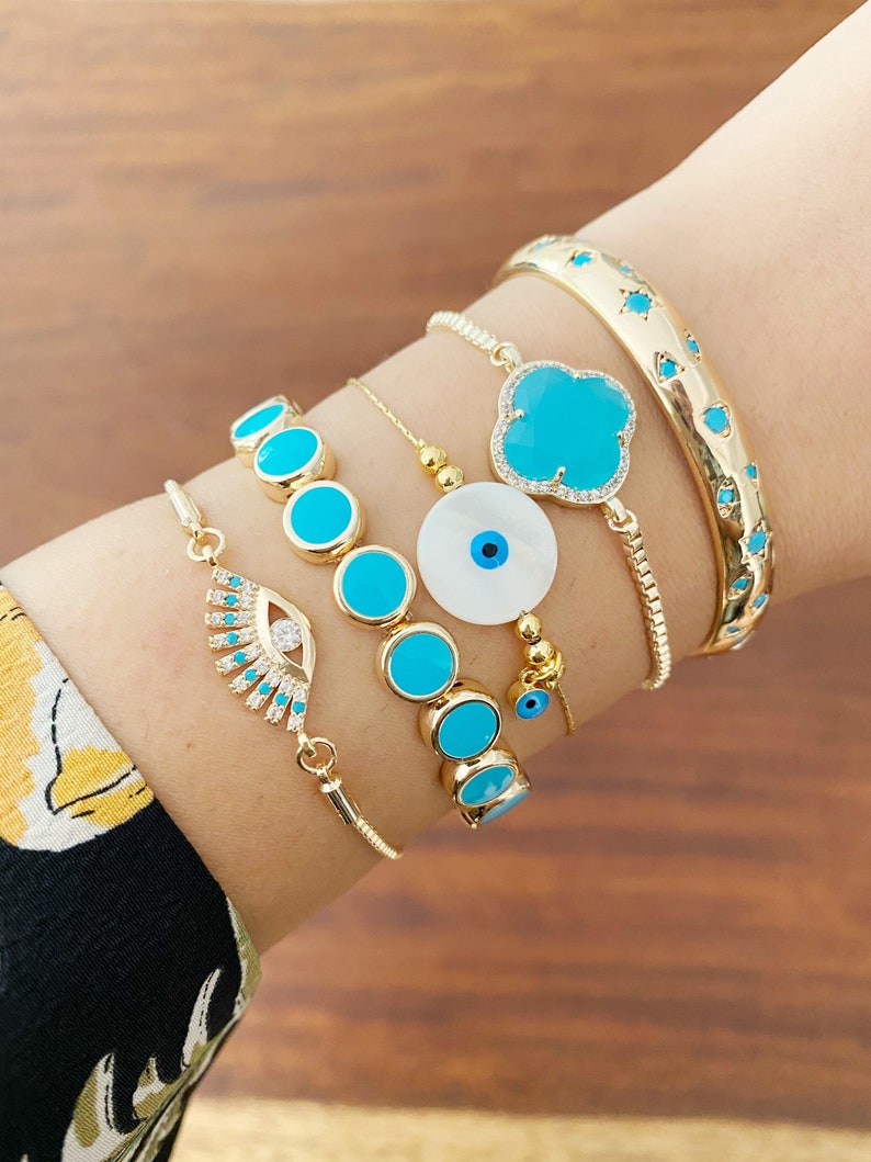 Evil Eye Bracelet Gold Bangle Bracelet Turquoise Bead Etsy UK