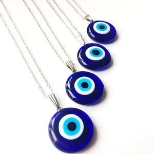 Evil eye necklace, blue evil eye bead, evil eye charm necklace, nazar boncuk, glass evil eye bead, turkish evil eye, silver necklace jewelry