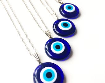 Evil eye necklace, blue evil eye bead, evil eye charm necklace, nazar boncuk, glass evil eye bead, turkish evil eye, silver necklace jewelry