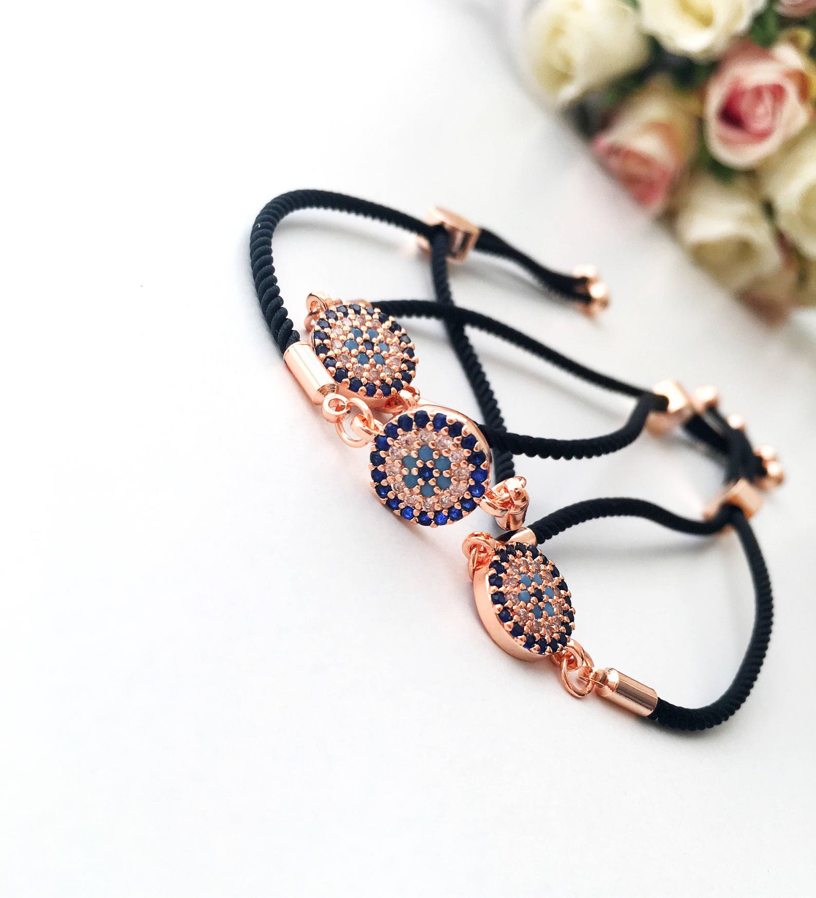 Minimal Evil Eye Bracelet Black String Evil Eye Bracelet Etsy