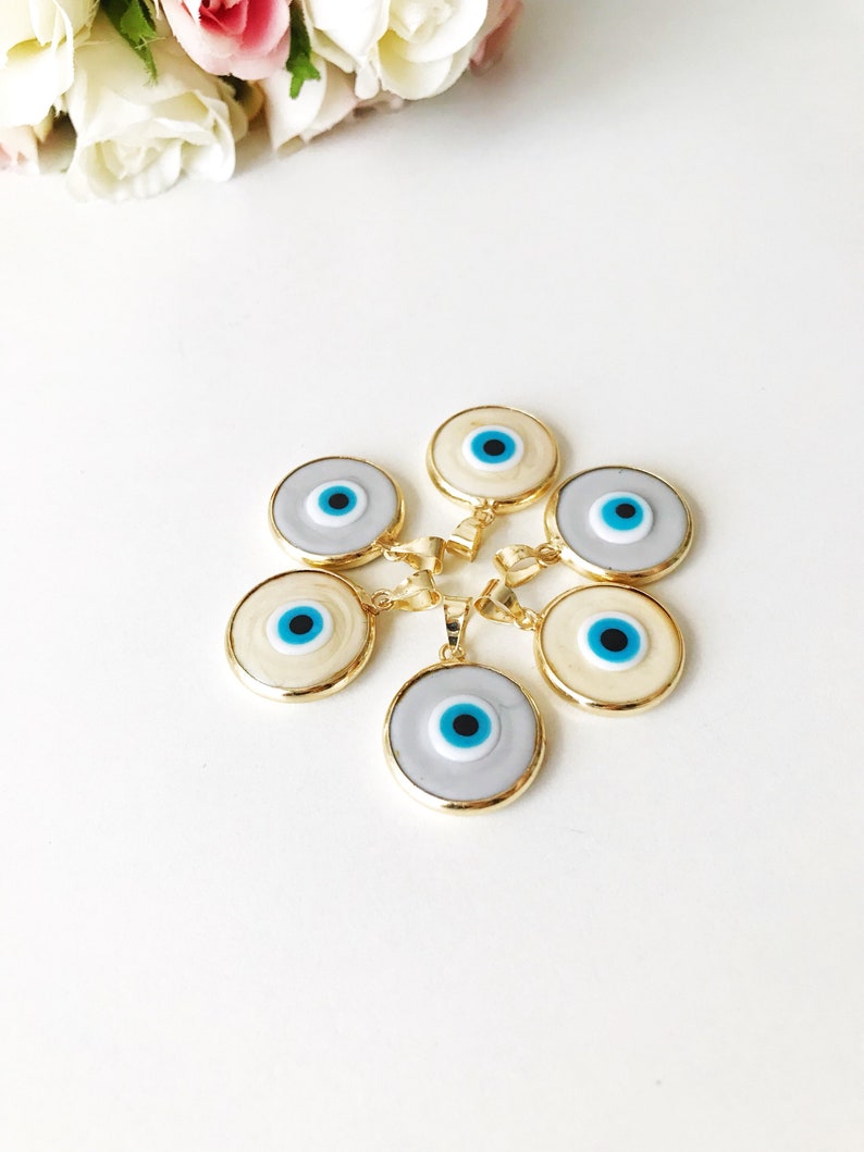 Evil eye beads 5 pcs, murano glass beads, evil eye charm for necklace, glass evil eye charms, evil eye necklace, ojoturco charms, maldeojo image 3