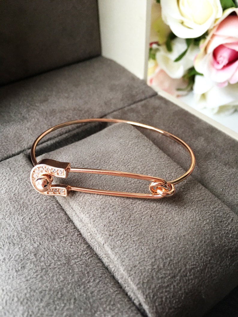 Gold safety pin bracelet silver safety pin bracelet bangle bracelet safety pin safety pin bangle bracelet rose gold safety pin jewelry