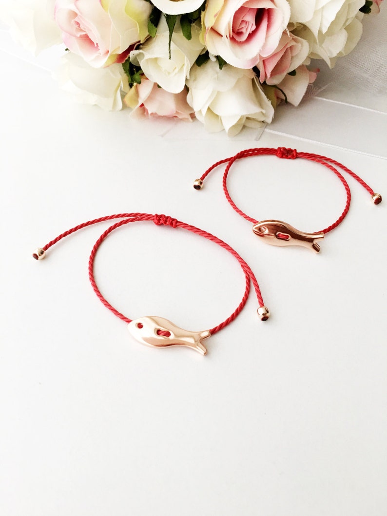 Tiny Fish Bracelet Red String Bracelet Rose Gold Bracelet Etsy