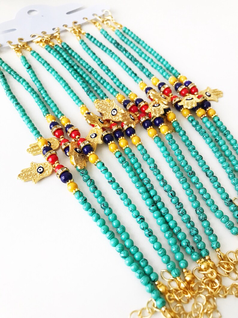Evil Eye Bracelet Hamsa Charm Bracelet Turquoise Beaded Etsy