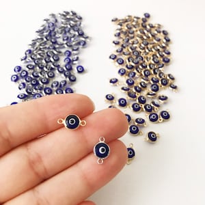 Mini Glass Evil Eye Beads, Blue Evil Eye Charm, Connectors for Unique Jewelry Making, Glass Beads for Bracelets and Necklaces, Good Luck bild 3