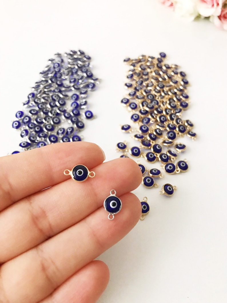 Mini Glass Evil Eye Beads, Blue Evil Eye Charm, Connectors for Unique Jewelry Making, Glass Beads for Bracelets and Necklaces, Good Luck bild 3
