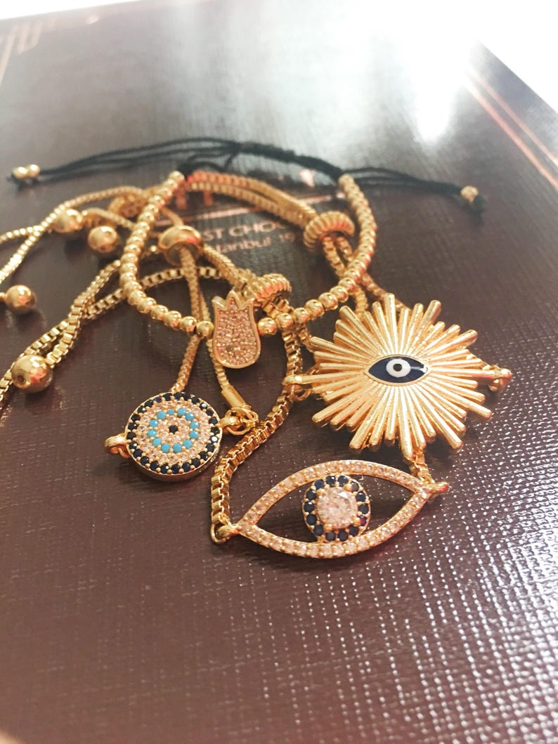 Gold evil eye bracelet blue evil eye charm bracelet Etsy