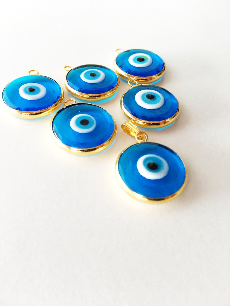 2pcs gold plated evil eye pendants, turquoise evil eye pendant, 22mm turkish handmade evil eye charms, glass evil eye charms, 24K gold eye image 2