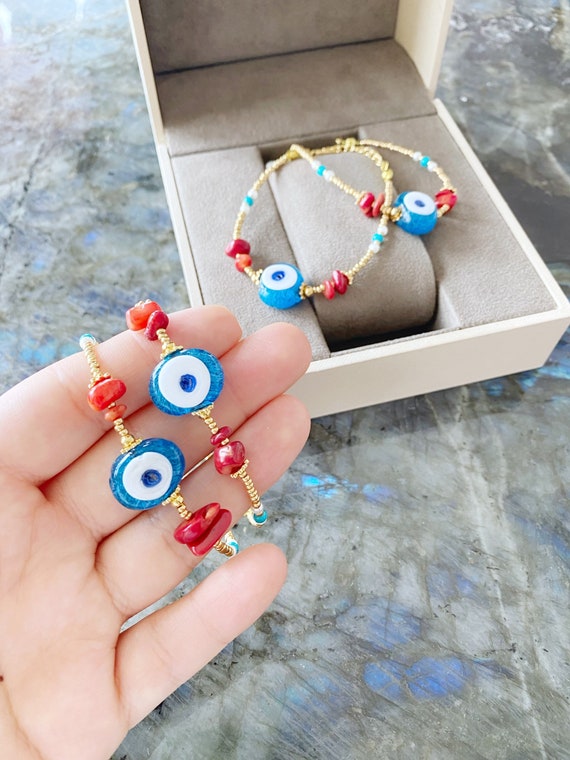 Evil Eye Bracelet, Evil Eye Charm Bracelet, Seed Beads Bracelet