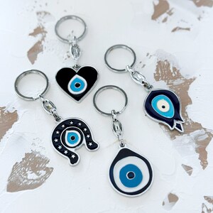 Greek Evil Eye Keychain, Blue Evil Eye, Birthday Gift Keychain, Evil Eye Keyring, Silver Keychain, Horseshoe Heart Tulip Keychains zdjęcie 5