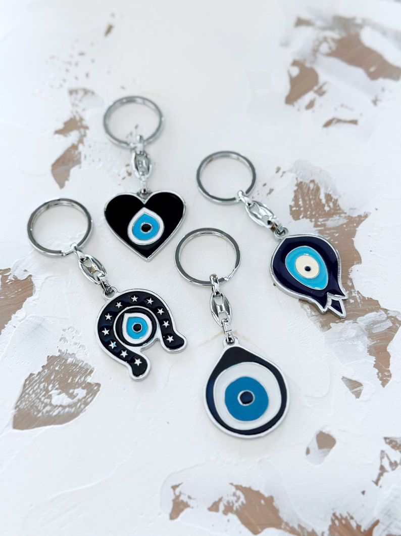 Greek Evil Eye Keychain, Blue Evil Eye, Birthday Gift Keychain, Evil Eye Keyring, Silver Keychain, Horseshoe Heart Tulip Keychains image 5