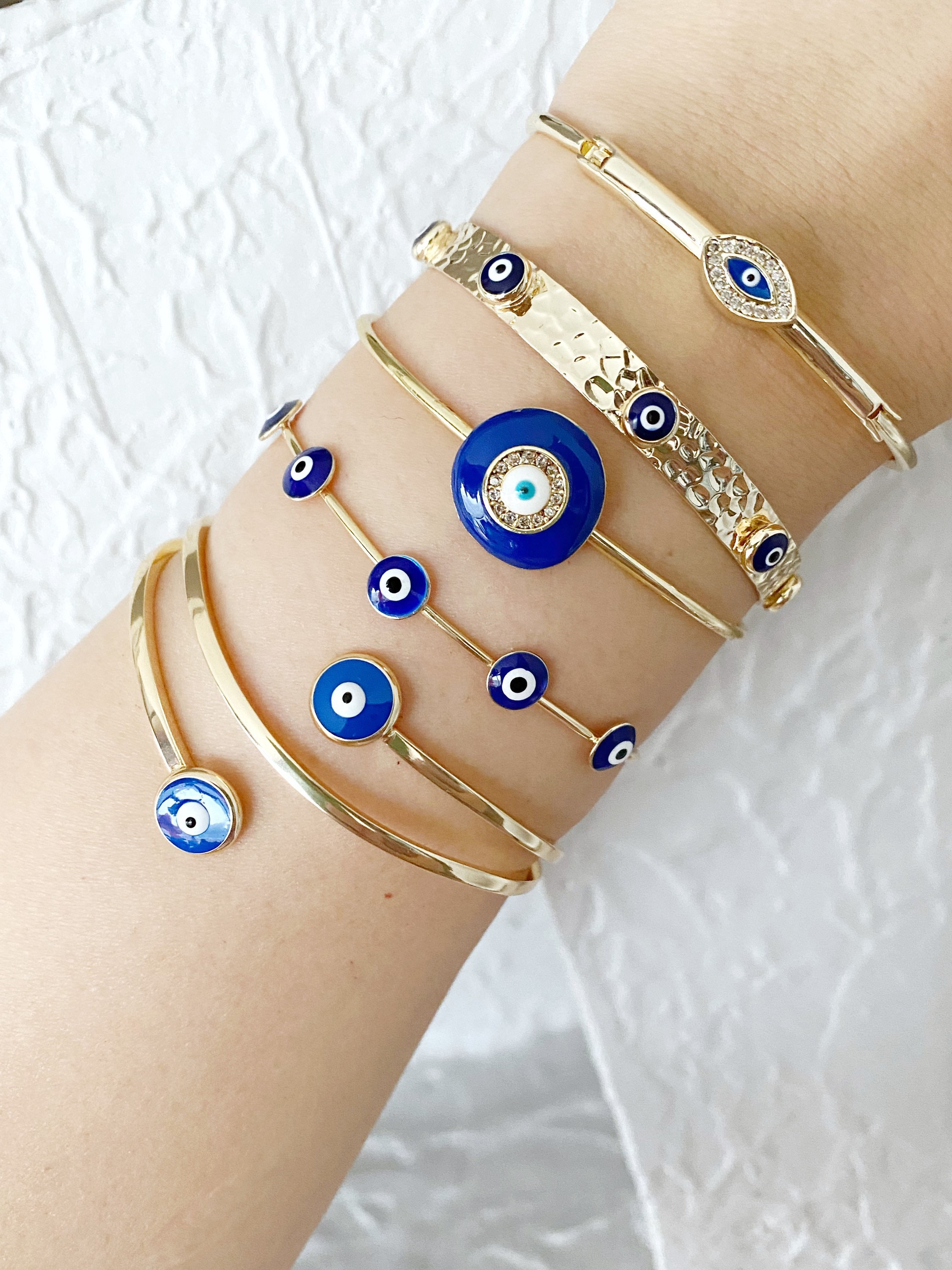 Evil Eye Bracelet, Bangle Bracelet, Cuff Bracelet, Evil Eye Beaded Bracelet,  Gold Bracelet, Heart Evil Eye, Cz Bracelet, Blue Evil Eye 