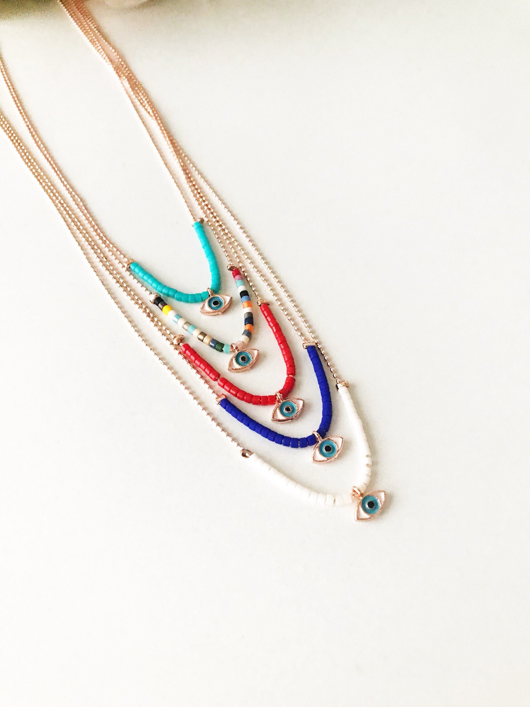 Minimalist Miyuki Bead Evil Eye Necklace - Turkish Nazar Charm, Dainty Gold Protection Jewelry, Spiritual Gift for Women