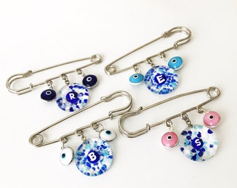 Evil eye safety pin, personalized safety pin, evil eye brooch, evil eye jewelry, evil eye charm, stroller pin, evil eye pin, costume jewelry