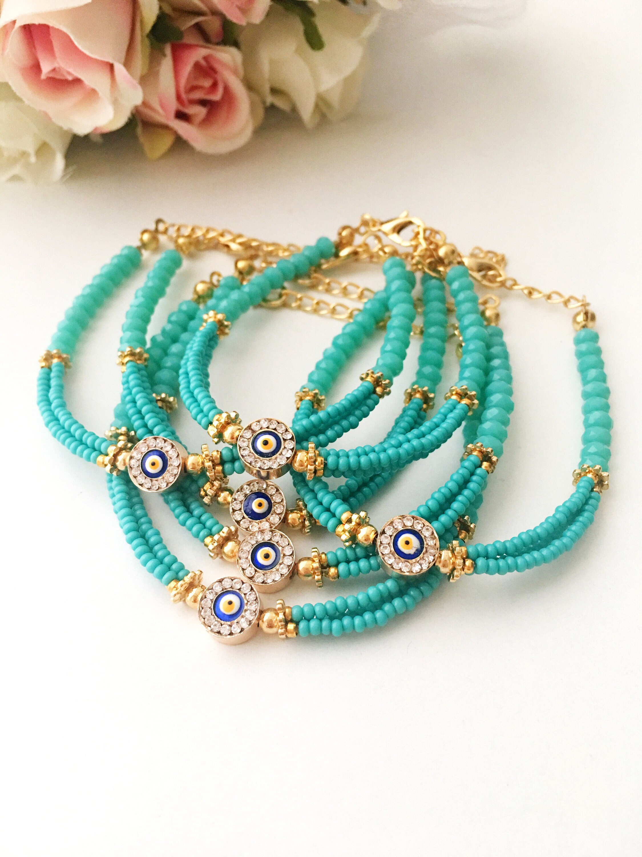 Turquoise Bracelet Evil Eye Bracelet Miyuki Beads Bracelet | Etsy