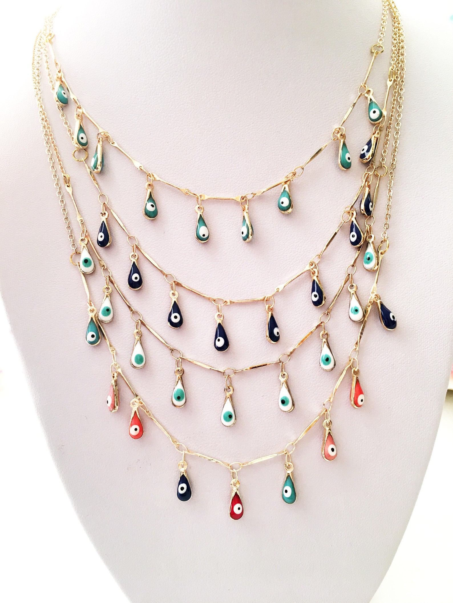 Evil Eye Drop Necklace Teardrop Necklace Evil Eye Bead Etsy