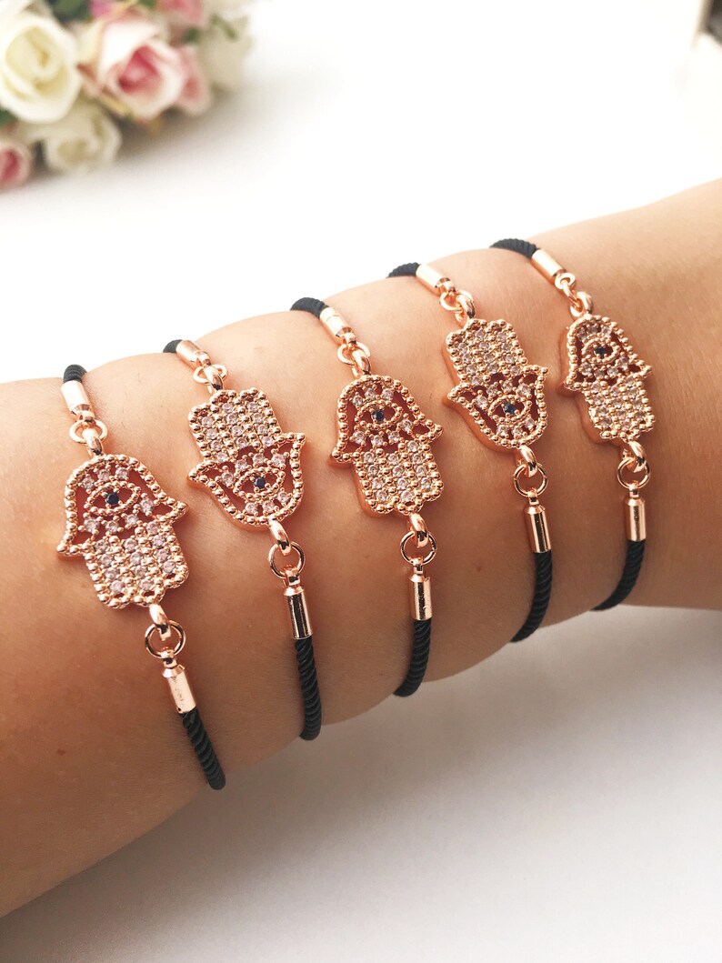 Hamsa Charm Bracelet Black String Bracelet Hamsa Zirconia Etsy