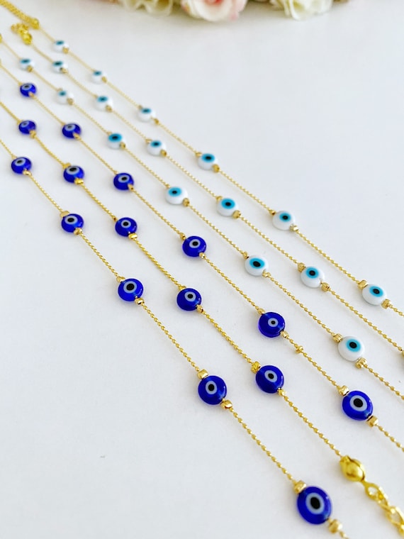 Dainty Evil Eye Ankle Bracelet, Minimal Gold Chain Anklet, Ankle Bracelet for Women, Waterproof Anklet, Greek Evil Eye Protection